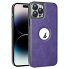For iPhone 14 Pro Electroplated Leather Texture PU + PC Phone Case(Purple) - 1