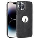 For iPhone 14 Pro Electroplated Leather Texture PU + PC Phone Case(Black) - 1