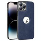 For iPhone 14 Pro Electroplated Leather Texture PU + PC Phone Case(Blue) - 1