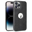 For iPhone 14 Pro Max Electroplated Leather Texture PU + PC Phone Case(Black) - 1