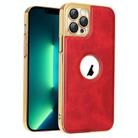 For iPhone 13 Pro Max Electroplated Leather Texture PU + PC Phone Case(Red) - 1