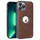 For iPhone 13 Pro Max Electroplated Leather Texture PU + PC Phone Case(Brown) - 1