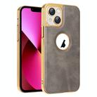 For iPhone 13 Electroplated Leather Texture PU + PC Phone Case(Grey) - 1