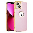 For iPhone 13 Electroplated Leather Texture PU + PC Phone Case(Pink) - 1