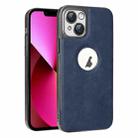 For iPhone 13 Electroplated Leather Texture PU + PC Phone Case(Blue) - 1