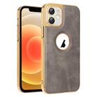 For iPhone 12 Electroplated Leather Texture PU + PC Phone Case(Grey) - 1
