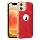 For iPhone 12 Electroplated Leather Texture PU + PC Phone Case(Red) - 1