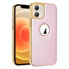 For iPhone 12 Electroplated Leather Texture PU + PC Phone Case(Pink) - 1