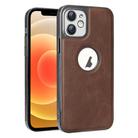 For iPhone 12 Electroplated Leather Texture PU + PC Phone Case(Brown) - 1