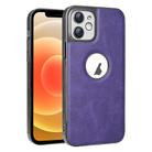 For iPhone 12 Electroplated Leather Texture PU + PC Phone Case(Purple) - 1