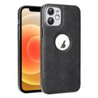 For iPhone 12 Electroplated Leather Texture PU + PC Phone Case(Black) - 1