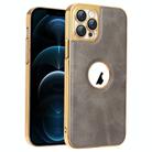 For iPhone 12 Pro Max Electroplated Leather Texture PU + PC Phone Case(Grey) - 1