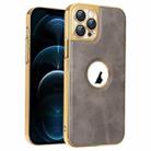 For iPhone 12 Pro Max Electroplated Leather Texture PU + PC Phone Case(Grey) - 1