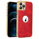 For iPhone 12 Pro Max Electroplated Leather Texture PU + PC Phone Case(Red) - 1
