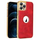 For iPhone 12 Pro Max Electroplated Leather Texture PU + PC Phone Case(Red) - 1