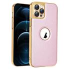 For iPhone 12 Pro Max Electroplated Leather Texture PU + PC Phone Case(Pink) - 1
