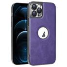 For iPhone 12 Pro Max Electroplated Leather Texture PU + PC Phone Case(Purple) - 1