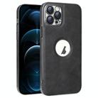 For iPhone 12 Pro Max Electroplated Leather Texture PU + PC Phone Case(Black) - 1