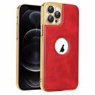 For iPhone 12 Pro Electroplated Leather Texture PU + PC Phone Case(Red) - 1