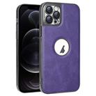 For iPhone 12 Pro Electroplated Leather Texture PU + PC Phone Case(Purple) - 1