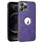 For iPhone 12 Pro Electroplated Leather Texture PU + PC Phone Case(Purple) - 1