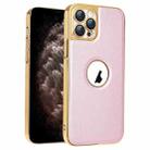 For iPhone 11 Pro Max Electroplated Leather Texture PU + PC Phone Case(Pink) - 1