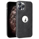 For iPhone 11 Pro Max Electroplated Leather Texture PU + PC Phone Case(Black) - 1