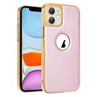For iPhone 11 Electroplated Leather Texture PU + PC Phone Case(Pink) - 1