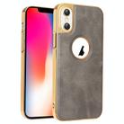 For iPhone X / XS Electroplated Leather Texture PU + PC Phone Case(Grey) - 1