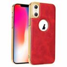 For iPhone X / XS Electroplated Leather Texture PU + PC Phone Case(Red) - 1