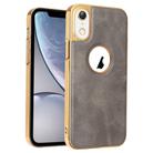 For  iPhone XR Electroplated Leather Texture PU + PC Phone Case(Grey) - 1