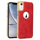 For  iPhone XR Electroplated Leather Texture PU + PC Phone Case(Red) - 1