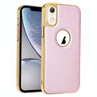 For  iPhone XR Electroplated Leather Texture PU + PC Phone Case(Pink) - 1