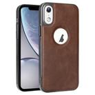 For  iPhone XR Electroplated Leather Texture PU + PC Phone Case(Brown) - 1