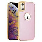 For iPhone XS Max Electroplated Leather Texture PU + PC Phone Case(Pink) - 1