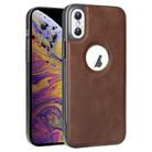 For iPhone XS Max Electroplated Leather Texture PU + PC Phone Case(Brown) - 1