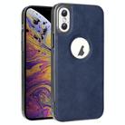 For iPhone XS Max Electroplated Leather Texture PU + PC Phone Case(Blue) - 1