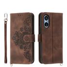 For Sony Xperia 5 V Skin-feel Flowers Embossed Wallet Leather Phone Case(Brown) - 1