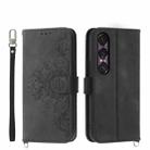For Sony Xperia 1 VII Skin-feel Flowers Embossed Wallet Leather Phone Case(Black) - 1