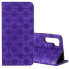 For OPPO A91 / F15 (2020) Lucky Flowers Embossing Pattern Magnetic Horizontal Flip Leather Case with Holder & Card Slots(Purple) - 1