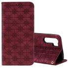 For OPPO A91 / F15 (2020) Lucky Flowers Embossing Pattern Magnetic Horizontal Flip Leather Case with Holder & Card Slots(Wine Red) - 1