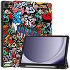 For Samsung Galaxy Tab A9+ Painted 3-folding Holder TPU Smart Leather Tablet Case(Graffiti) - 1