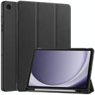 For Samsung Galaxy Tab A9+ Custer 3-folding Holder TPU Smart Leather Tablet Case(Black) - 1