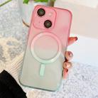 For iPhone 14 Plus MagSafe Magnetic TPU + Acrylic Gradient Color Phone Case(Pink Green) - 1