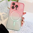 For iPhone 14 Pro MagSafe Magnetic TPU + Acrylic Gradient Color Phone Case(Pink Green) - 1