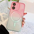 For iPhone 12 MagSafe Magnetic TPU + Acrylic Gradient Color Phone Case(Pink Green) - 1