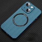 For iPhone 14 Plus MagSafe Magnetic PC Carbon Fiber Phone Case with Lens Film(Blue) - 1