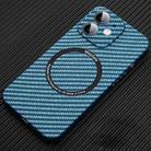 For iPhone 12 MagSafe Magnetic PC Carbon Fiber Phone Case with Lens Film(Blue) - 1