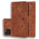 For iPhone 15 Pro Mandala Embossed Dual-Fold Calf Leather Phone Case(Brown) - 1