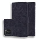 For iPhone 15 Pro Mandala Embossed Dual-Fold Calf Leather Phone Case(Black) - 1